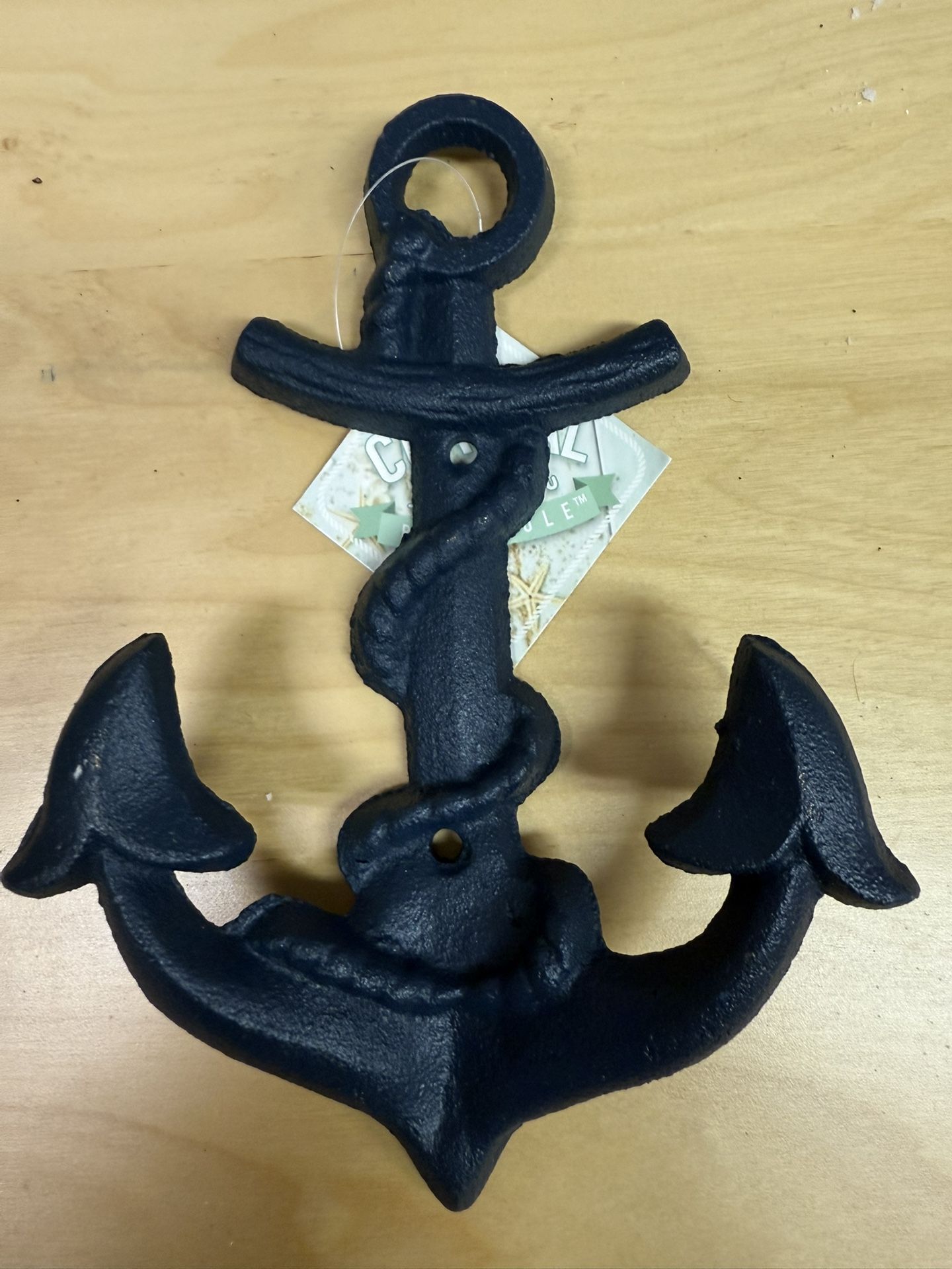 NEW Blue Rustic Cast Iron Coastal Anchor Towel Holder