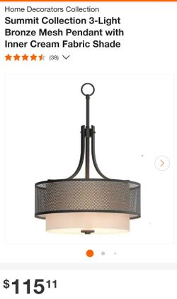 Home Decorators Collection Summit Collection 3-Light Bronze Mesh Pendant with Inner Cream Fabric Shade