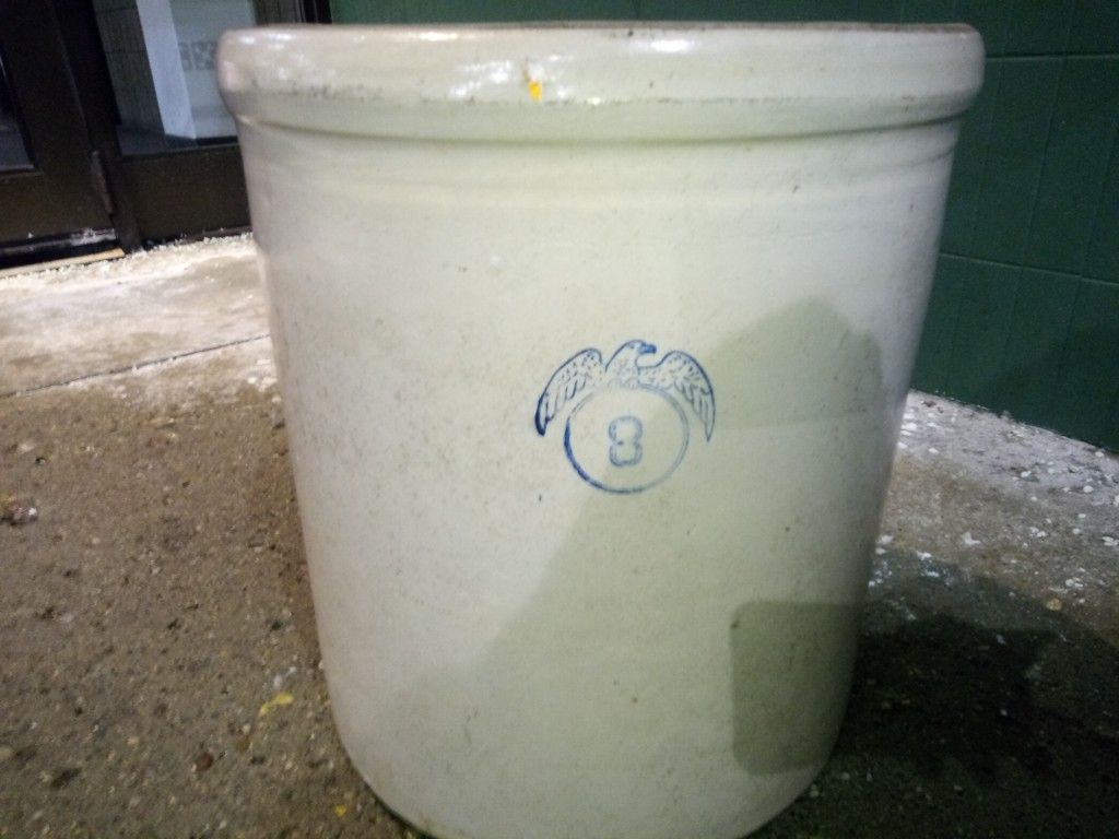 Antique crooksville very rare 1930s or later watts 8 gallon stoneware crock