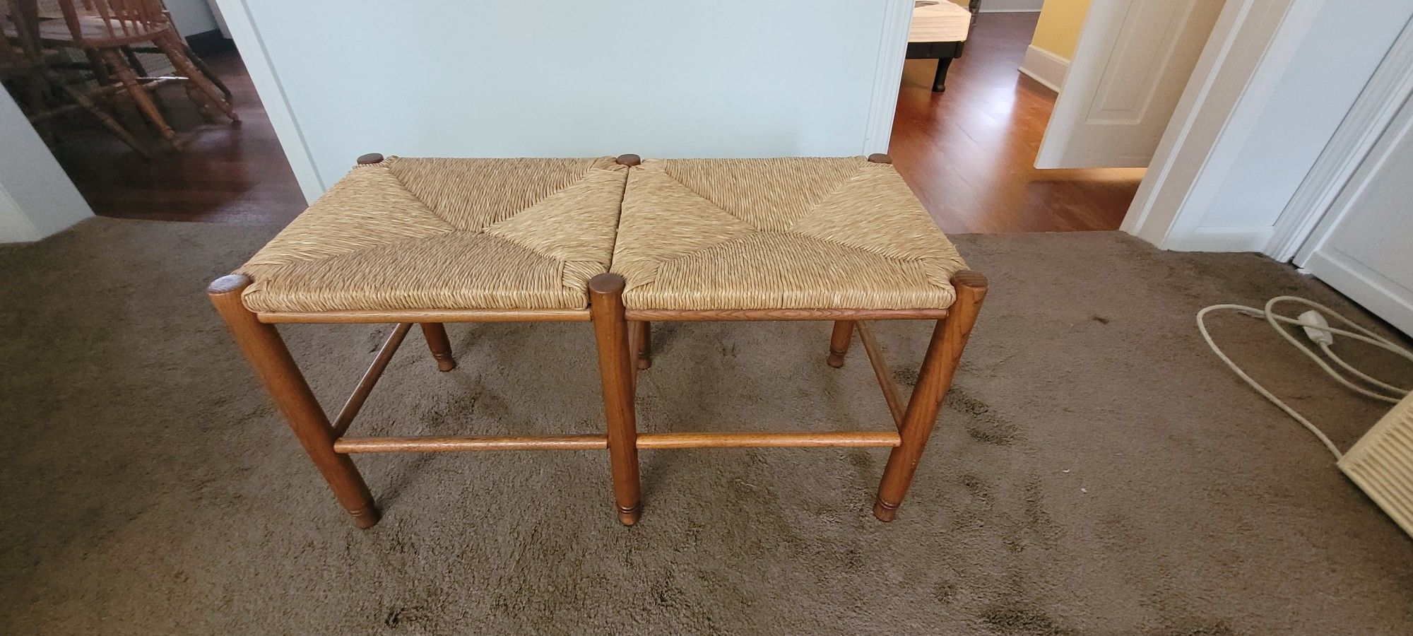 Rush-Woven Double Seat Bench