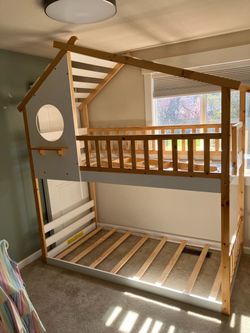 Wood bunk bed with ladder