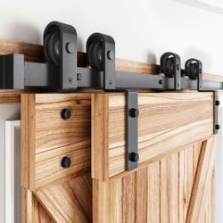 5.5FT Bypass Double Sliding Barn Door Hardware Kit