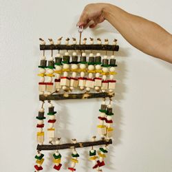 Large Hanging Wood Bird Parrot Chewing Toy Block Rattan Balls Perches Stand New Condition