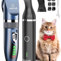 oneisall Cat Clippers and Paw Trimmer 3 in 1 Cat Grooming Kit,Cat Clippers for Matted Hair,Cordless Kitty Shaver for Matted Long Hair,2 Speed Pet Clip