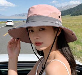 SunShade Wide Brim Bucket Hat Pink