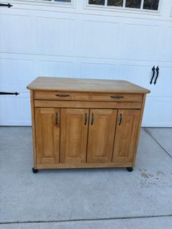 Rolling Wood Kitchen Island Cart with Storage