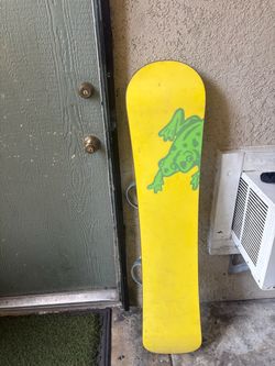 Yellow Snowboard with Green Frog Graphic