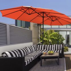 15-ft Steel Orange Market Patio Umbrella with Base