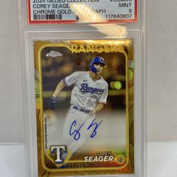 2024 Topps Gilded Collection Chrome Gold COREY SEAGER AUTO /50 PSA 9 Rangers MLB