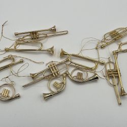 Set Of 11 Vintage Horn Instrument  Ornaments