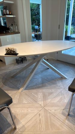 White Oval Dining Table with Cross Base