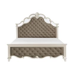 Brand New Champagne Traditional Classic Queen Bedframe With Mirror Accent Trimming