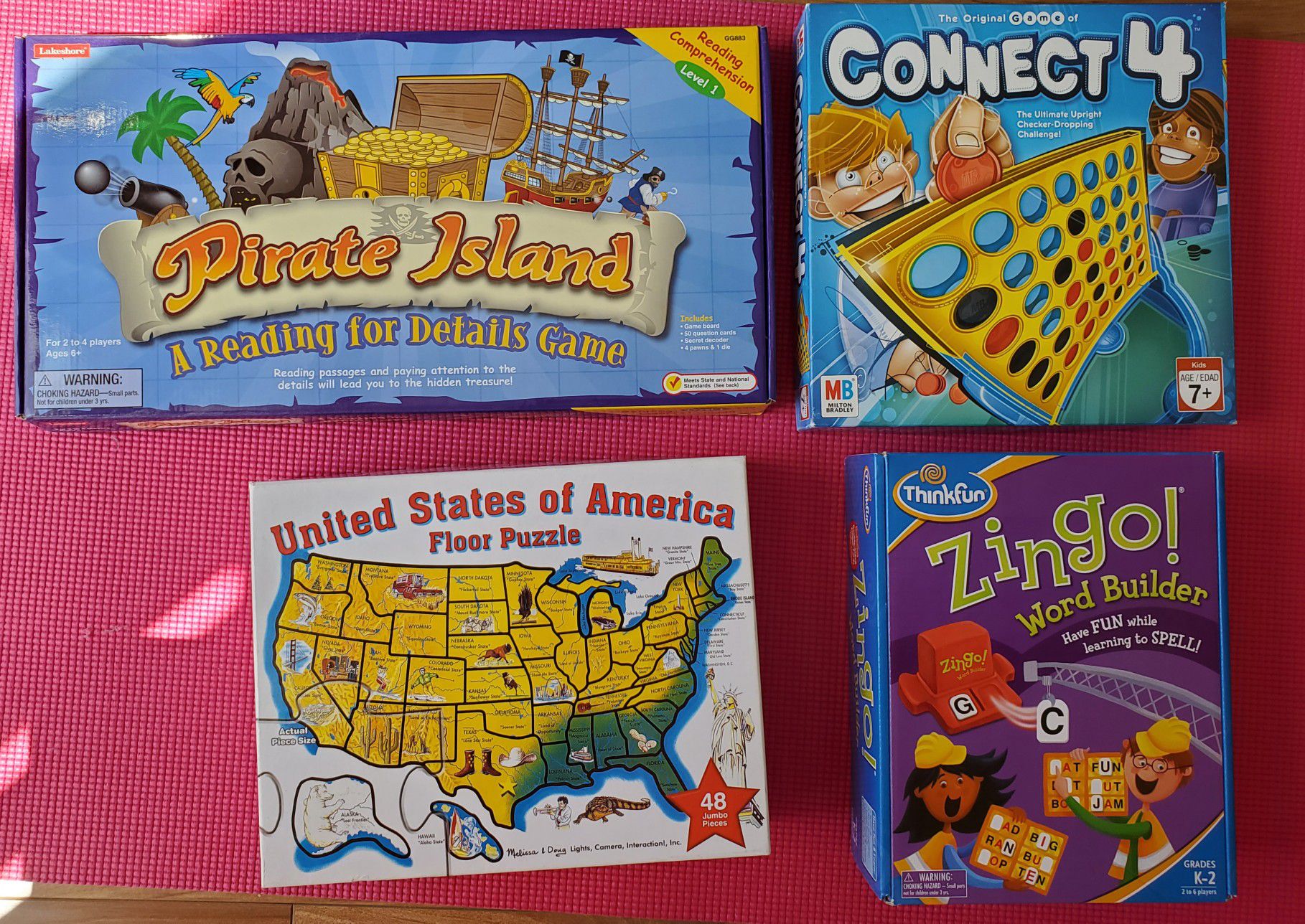 Pirate Island Reading Comprehension Board Game, United States Floor Puzzle, Zingo Game, Connect 4 Game,