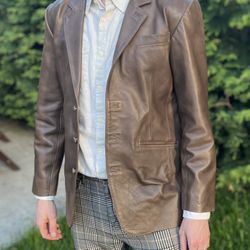 Genuine Leather Three Button Men Jacket Brown Size R38
