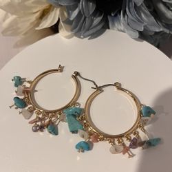 Colorful Natural Gravel Stone Hoop Earrings 