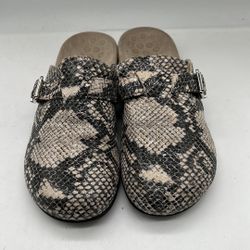 Vionic Shoes Womens 7 Mule Clogs Flats Snake Print Comfort Brown Leather Slip On