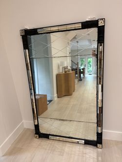 Oversized Vintage Art Deco Mirror – Black & Antiqued Glass Frame