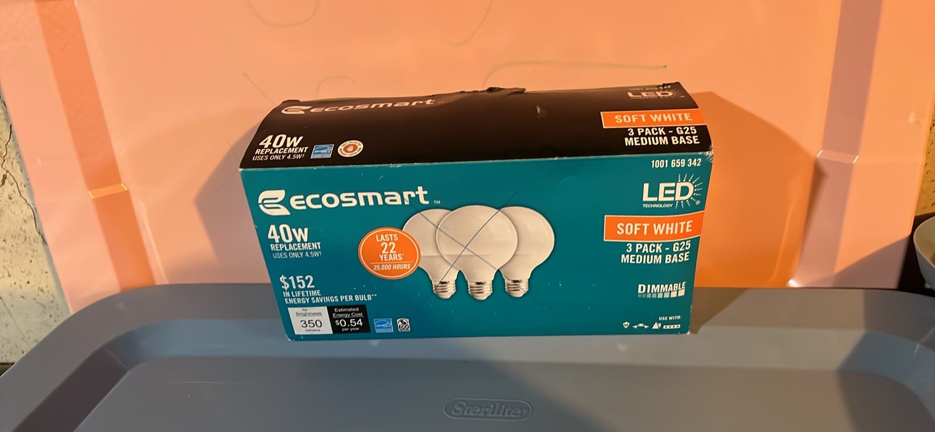 EcoSmart 40-Watt Equivalent G25 Dimmable Energy Star Frosted Filament LED Light Bulb Soft White (3-P