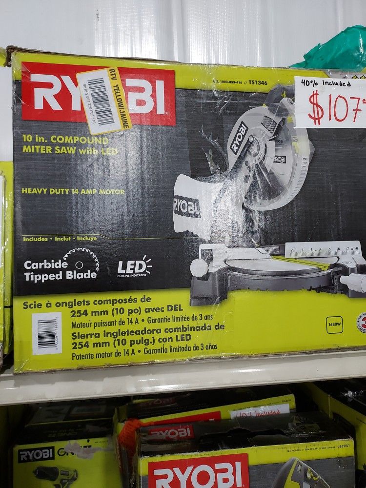 Ryobi 10 in. Compound Miter Saw With Led Heavy Duty 14 Amp Motor