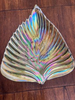 Iridescent Leaf-Shaped Decorative Dish