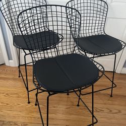 Set of 3 Counter Height MCM Bertoia Style Stools with Cushions