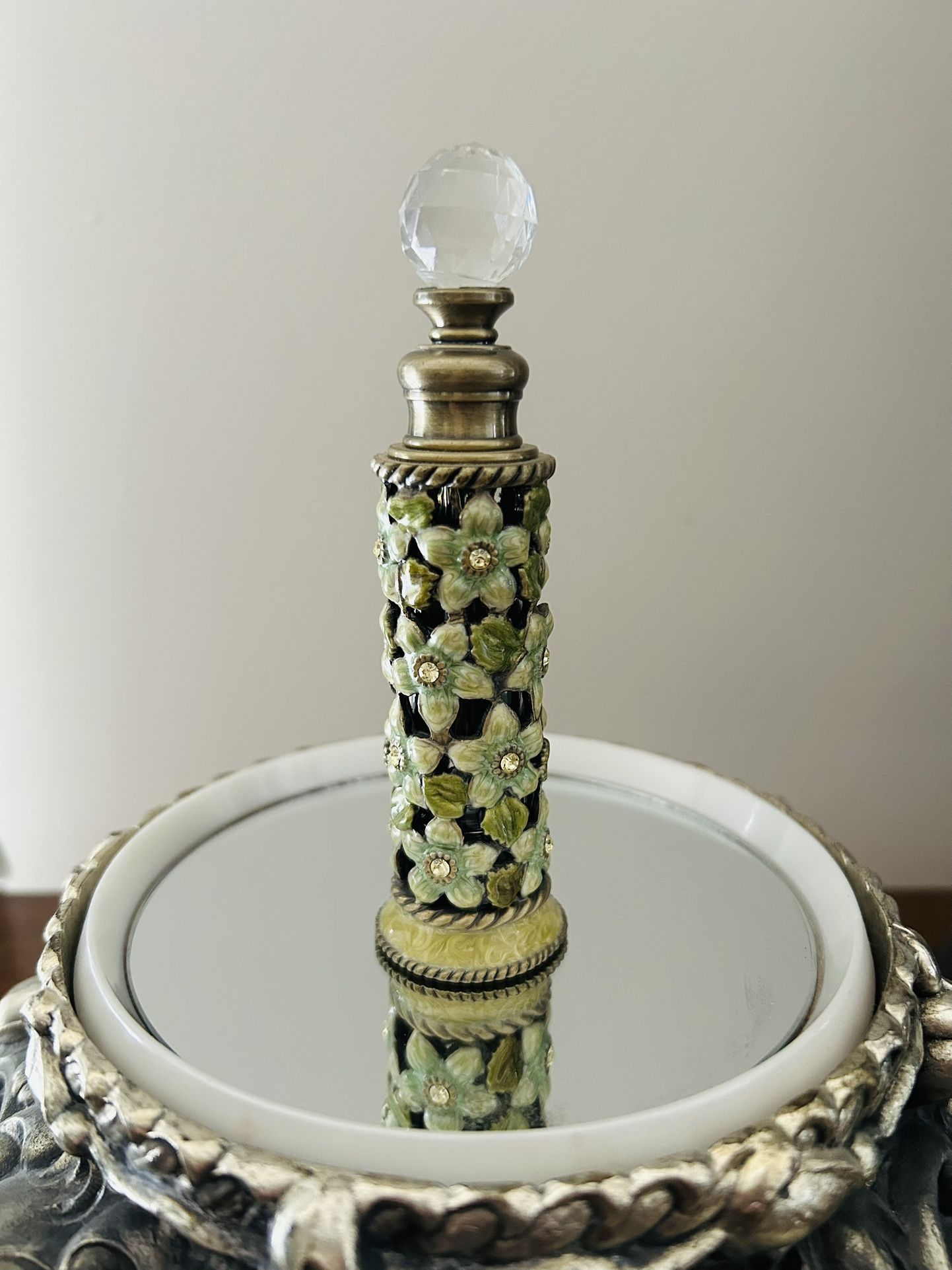 Austrian Crystal Two’s Company Enamel Brass Perfume Bottle Stopper
