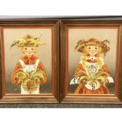 Vibrant Mid Century Boy & Girl Oil Paintings By Lola Cabot All Original 21 X 27”