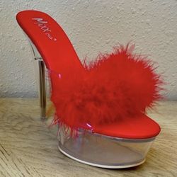 Red Satin Feather Heels Valentines Day
