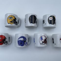 Vintage NFL Mini Mugs Ceramic Porcelain Cups 1.25” Collectibles 1990's Lot of 7