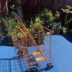 Folding Shopping Cart Double Basket Jumbo Size 150lb Capacity | Orange