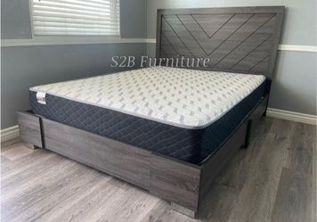 Queen Grey Alpine Platform Bed With Ortho Mattress Included