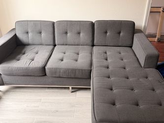 Gray Tufted Sectional Sofa with Chaise