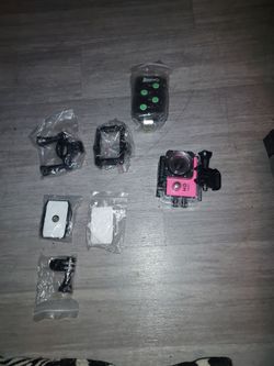 Pink HD 1080P Waterproof Action Sports Camera Mounts & Battery Bundle