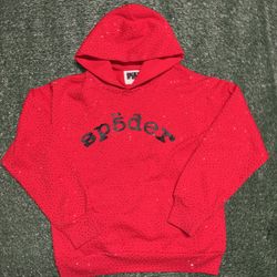 SP5DER RED VVS RHINESTONE HOODIE SIZE L