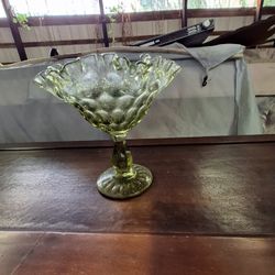 Fenton Glass Colonial Green Thumbprint Compote Candy/Nut Bowl Dish Ruffled Edge

