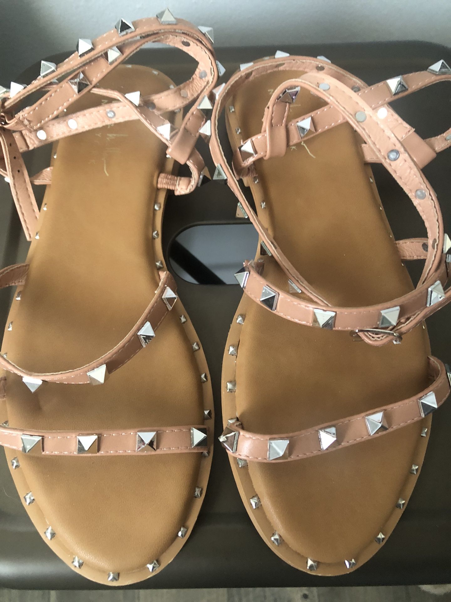 Beige Studded Straps Sandals Size: 8.5 Nicole Miller