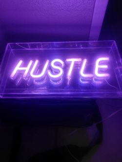 HUSTLE Purple Neon Sign Light Box