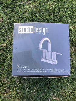 Studio Design Collection Rhiver 4 Inch 2 Handle Lavatory Brushed Nickel Faucet Home Bathroom Restroom Sink Remodel Replacement 