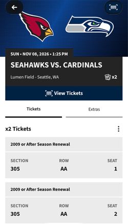 Seahawks vs Cardinal Nov 8,2026 $275