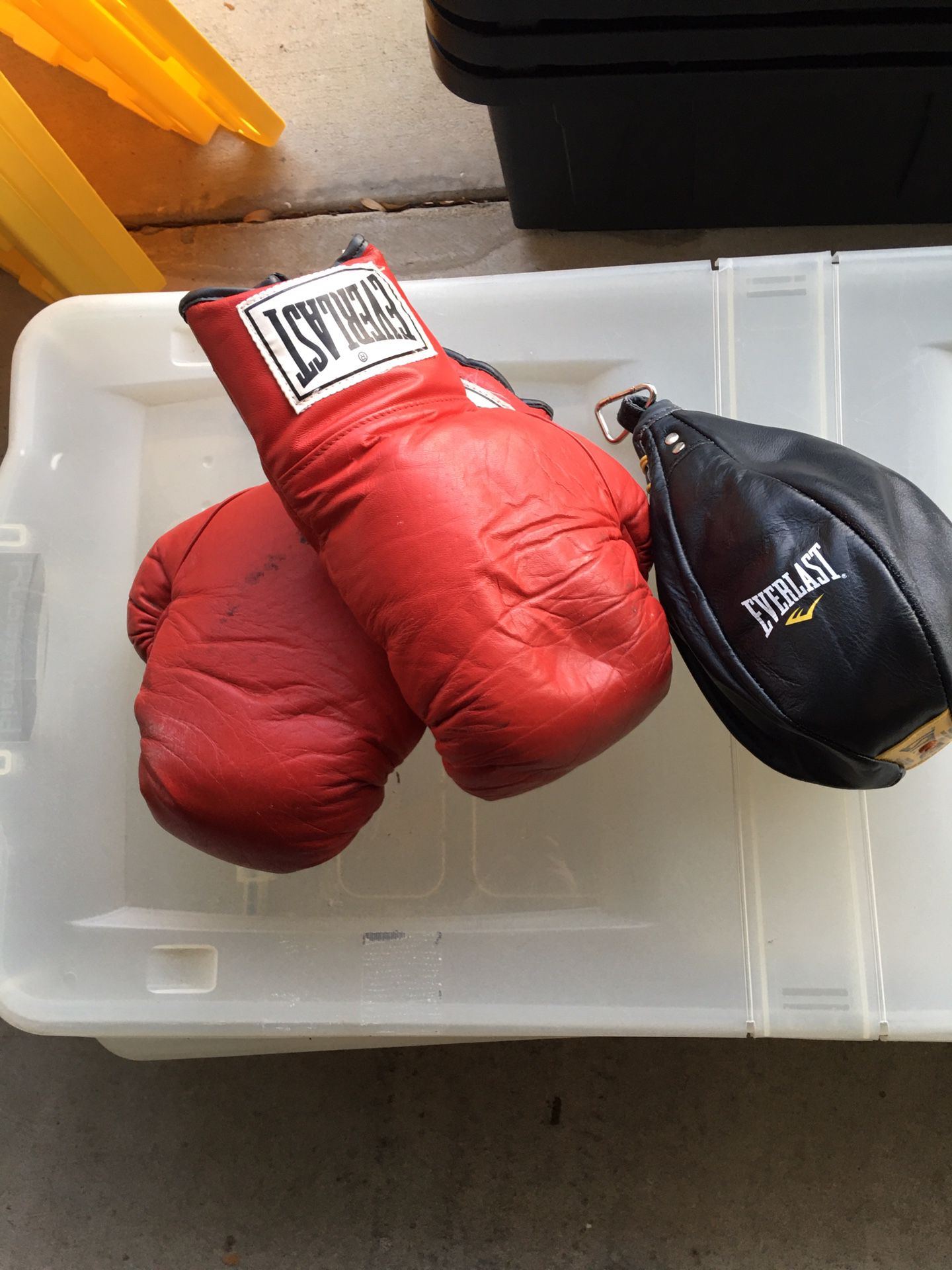 Boxing gloves and speed bag