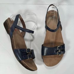 Dansko Rebekah Navy Blue Waxy Burnished Leather Comfort Sandals Women Size 11