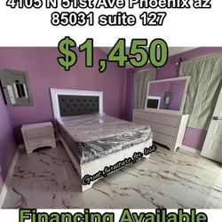 Queen Size Led Bedroom Set White Include Bed Frame Dresser Mirror Nightstand Pillow Top Mattress And Boxspring Brand New