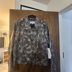 Nicole miller new York Grey Faux leather moto jacket size 2X