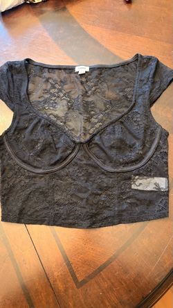 Garage Black Sheer Floral Lace Cap Sleeve Underwire Bustier Corset Crop Top Small