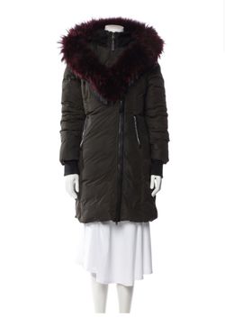 Authentic Mackage KAY-F Army Green Down Coat With Natural Fur Hood