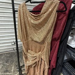 Grace Karin Gold Sequin Wrap Formal Holiday Party Dress One Shoulder Sleeve