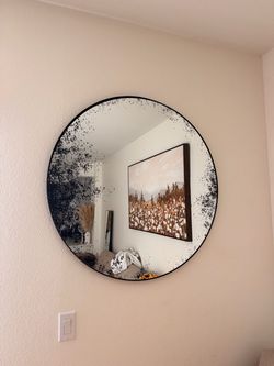 Ashley Furniture Large Round Distressed Accent Mirror