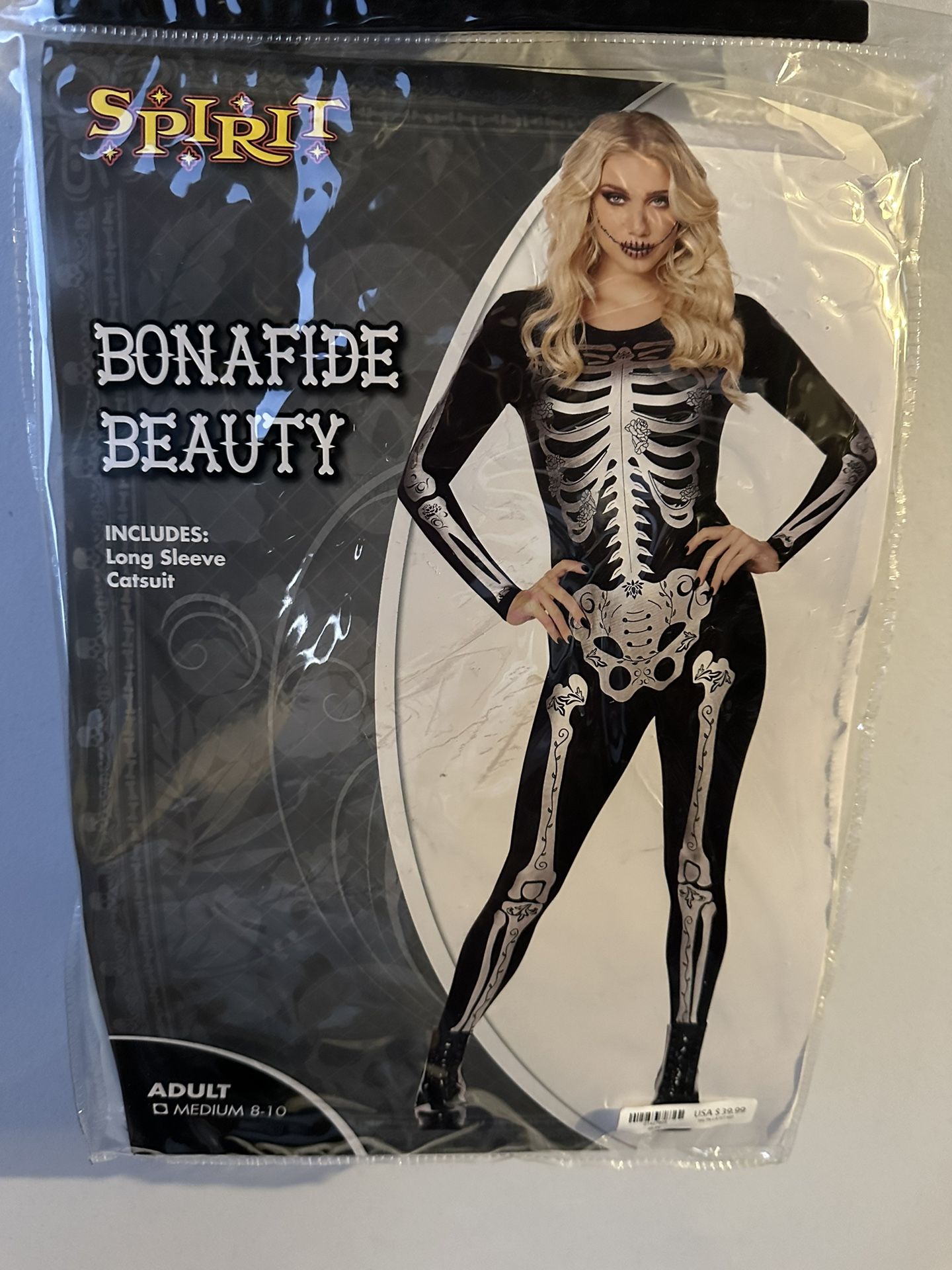 Like New BONAFIDE BEAUTY SKELETON COSTUME IN ADULT MEDIUM 8 TO 10