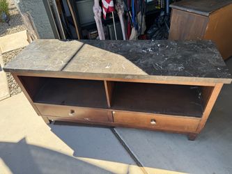 60” Wood TV Stand / Media Console w/ Stone-Style Top & Drawers