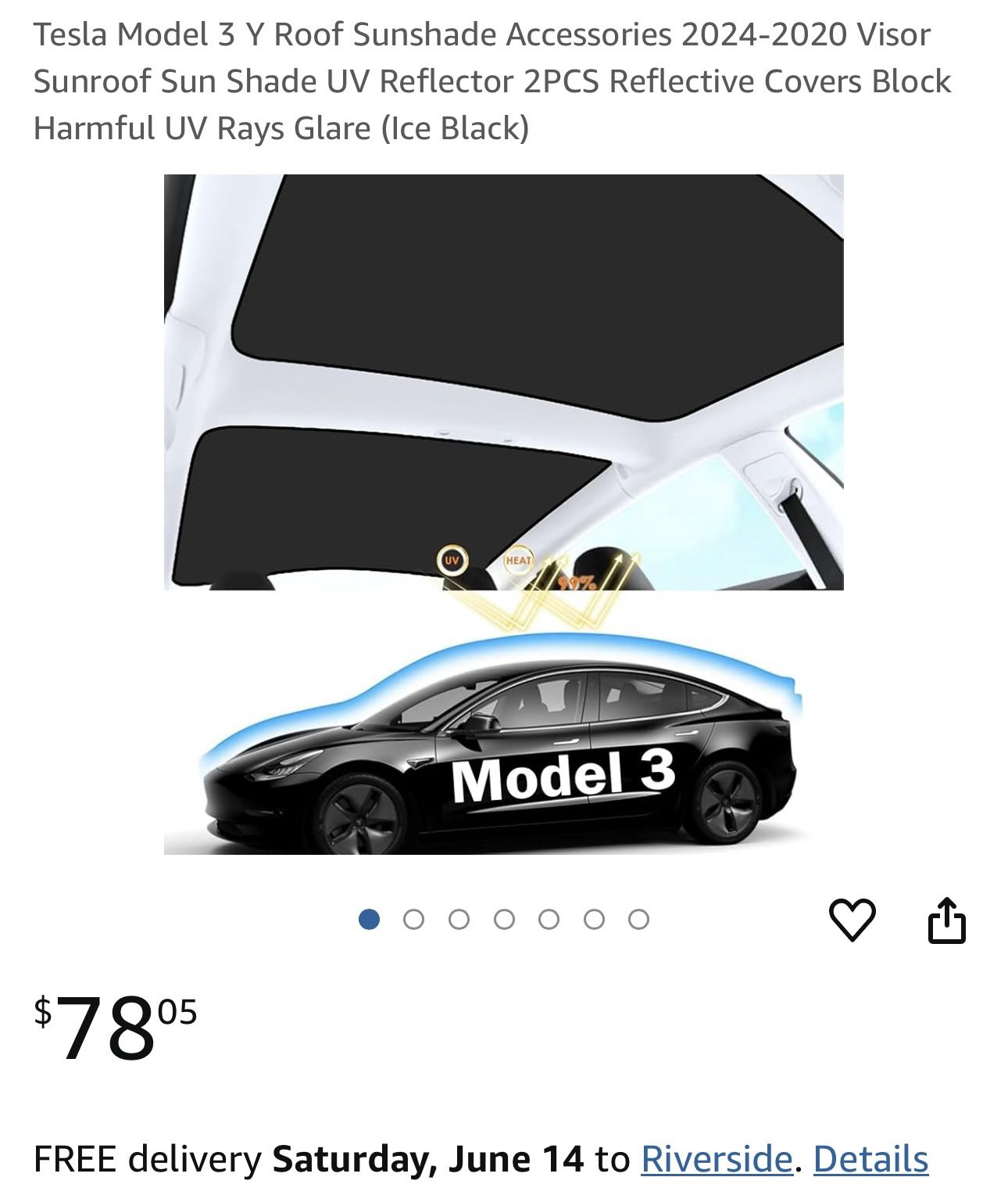 NEW Tesla Model 3 2017-2024 Roof Sunshade Visor Sunroof Sun Shade UV Reflector 2PCS Reflective Covers Block Harmful UV Rays Glare (Black) (Retail $60)